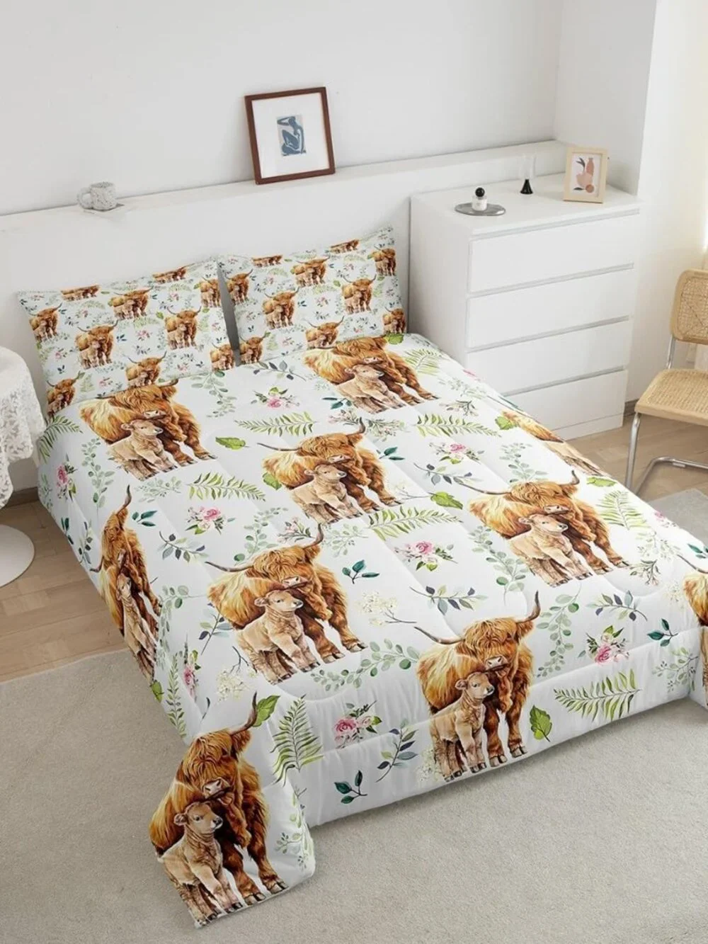 Rustic Cow Comforter Set Queen,Retro Cowhide Bedding Set for Kids Boys Girls,Hig